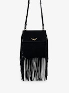 Rockson Nano Suede Clutch - Suede clutch with signature wings and shoulder strap.