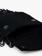 Rockson Nano Suede Clutch - Suede clutch with signature wings and shoulder strap.