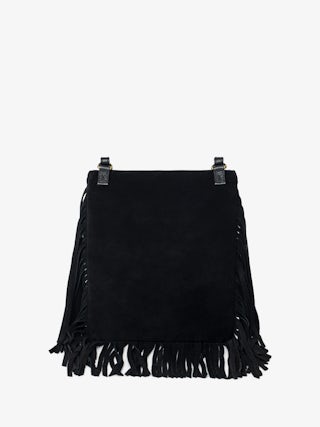 Rockson Nano Suede Clutch - Suede clutch with signature wings and shoulder strap.