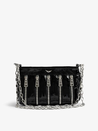 Sunny Mood Zip Bag - Small multi-zip bag in crinkled patent leather with adjustable chain and signature wings.