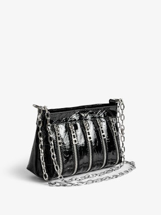 Sunny Mood Zip Bag - Small multi-zip bag in crinkled patent leather with adjustable chain and signature wings.