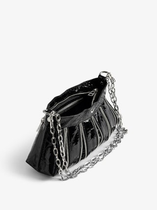 Sunny Mood Zip Bag - Small multi-zip bag in crinkled patent leather with adjustable chain and signature wings.