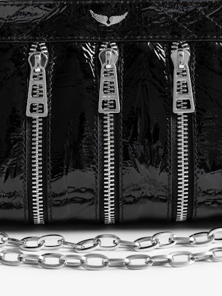 Sunny Mood Zip Bag - Small multi-zip bag in crinkled patent leather with adjustable chain and signature wings.