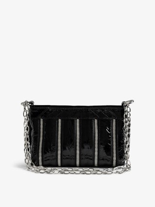 Sunny Mood Zip Bag - Small multi-zip bag in crinkled patent leather with adjustable chain and signature wings.