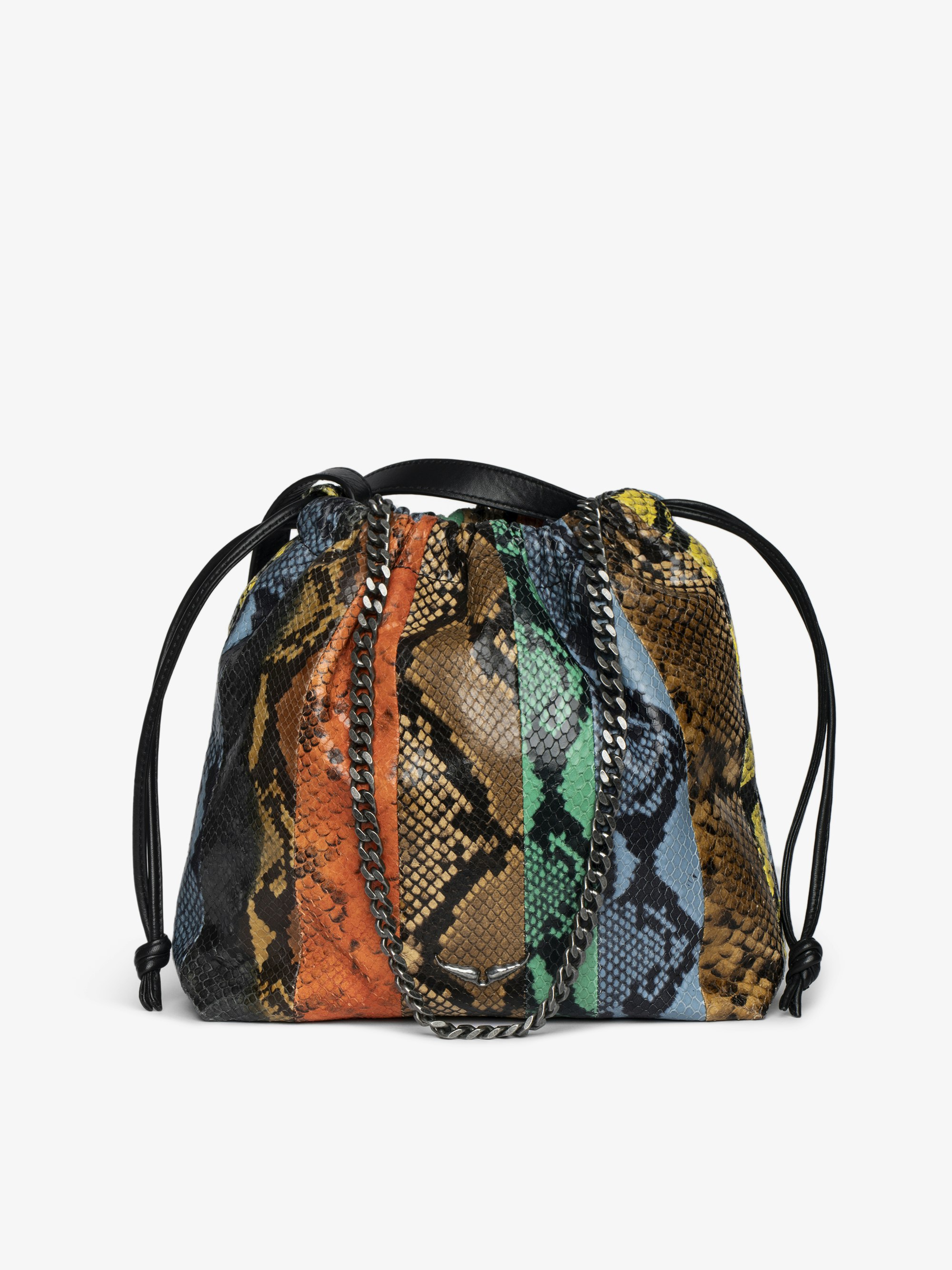 Rock Today Wild Patchwork Clutch - Patchwork leather bag with chain strap and wing signature.