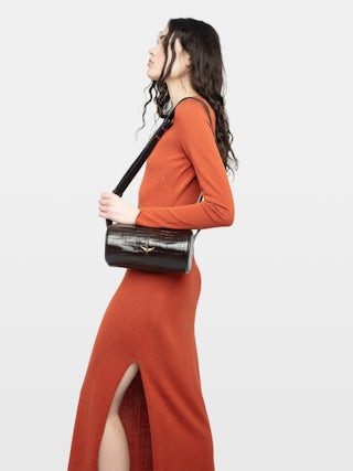 Sac Le Doudou Croco - Petit sac en cuir effet croco, à bandoulière ajustable et ailes signature.