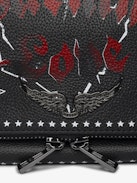 Pochette Rock Punk - Pochette in pelle martellata punk con doppia catena in pelle e metallo e ali ornate di strass.