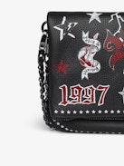 Pochette Rock Punk - Pochette in pelle martellata punk con doppia catena in pelle e metallo e ali ornate di strass.