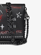 Pochette Rock Punk - Pochette in pelle martellata punk con doppia catena in pelle e metallo e ali ornate di strass.
