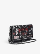 Pochette Rock Punk - Pochette in pelle martellata punk con doppia catena in pelle e metallo e ali ornate di strass.