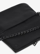 Pochette Rock Punk - Pochette in pelle martellata punk con doppia catena in pelle e metallo e ali ornate di strass.