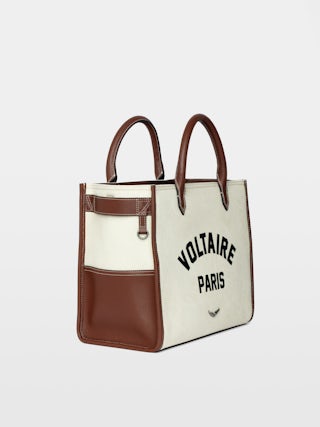 Angel Tote - Canvas and grained leather tote bag with double handles, shoulder strap and wing signature.