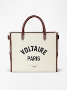 Angel Tote - Canvas and grained leather tote bag with double handles, shoulder strap and wing signature.