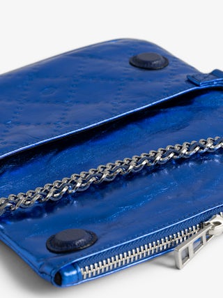 Rock Nano Monogram Clutch - Clutch in metallic leather with monogram animation, double leather and metal chains and strass-embellished wings.