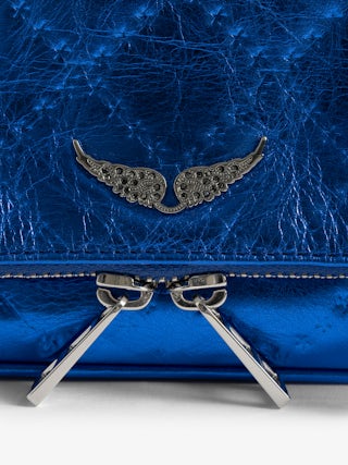 Rock Nano Monogram Clutch - Clutch in metallic leather with monogram animation, double leather and metal chains and strass-embellished wings.