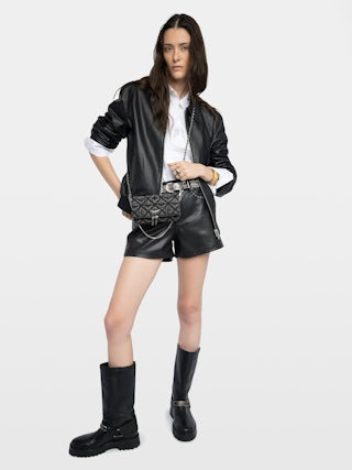 Rock Nano Monogram Clutch - Clutch in monogram denim with double leather and metal chains and rhinestone-embellished wings.