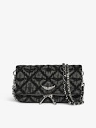 Rock Nano Monogram Clutch - Clutch in monogram denim with double leather and metal chains and rhinestone-embellished wings.