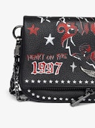 Pochette Rock Nano Punk - Pochette punk in pelle granata con doppie catene in pelle e metallo e ali ornate di strass.