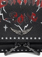 Pochette Rock Nano Punk - Pochette punk in pelle granata con doppie catene in pelle e metallo e ali ornate di strass.