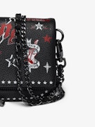 Pochette Rock Nano Punk - Pochette punk in pelle granata con doppie catene in pelle e metallo e ali ornate di strass.