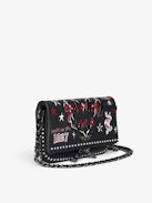Pochette Rock Nano Punk - Pochette punk in pelle granata con doppie catene in pelle e metallo e ali ornate di strass.