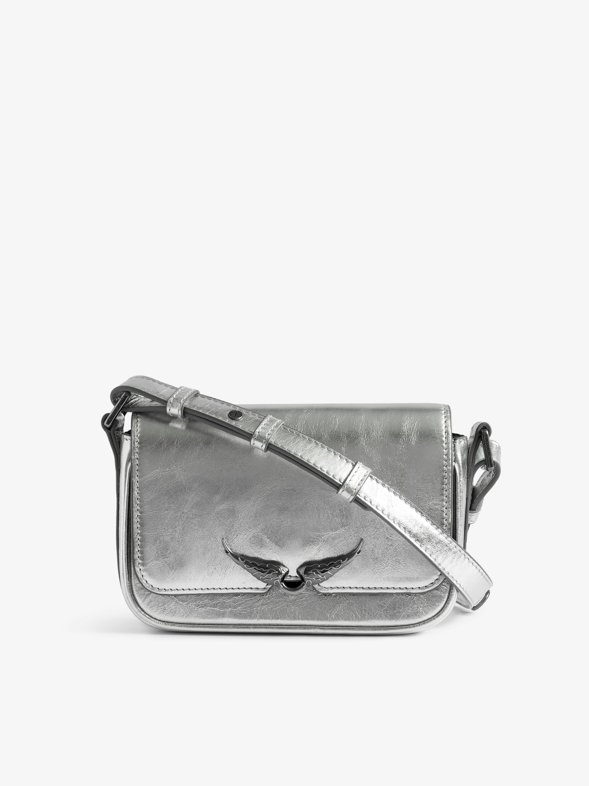 Borsa Le Zazi Vintage Metal - Piccola borsa in pelle metallizzata con tracolla regolabile e ali signature.