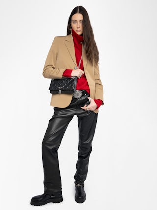 Rock II Quilted Monogram Clutch - Clutch in smooth quilted leather with adjustable metal chain and signature wings.