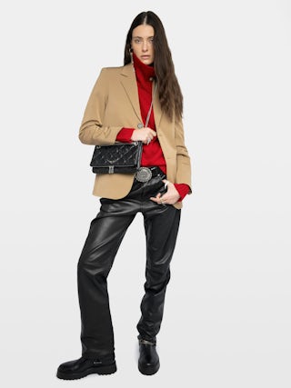 Rock II Quilted Monogram Clutch - Clutch in smooth quilted leather with adjustable metal chain and signature wings.