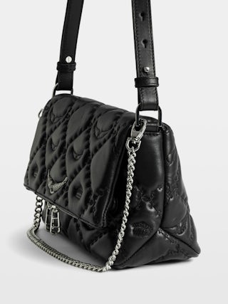 Rocky II Quilted Monogram Bag - Smooth quilted leather bag with monogram shoulder strap, chain, and signature wings.