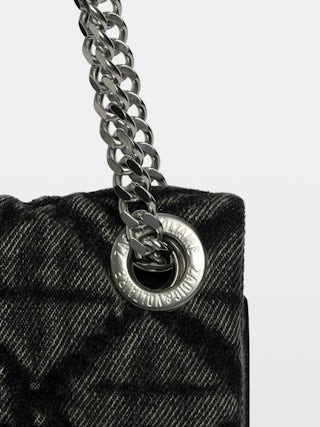 Rock II Monogram Clutch - Clutch in denim with sliding metal chain and signature wings.