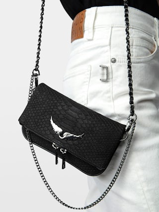 Nano Soft Savage Rock Clutch - Iconic Rock Nano clutch in black python-effect leather.