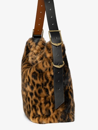 Jane Hobo Leopard Bag - Hobo bag in leopard faux fur with leather shoulder strap and signature wings.
