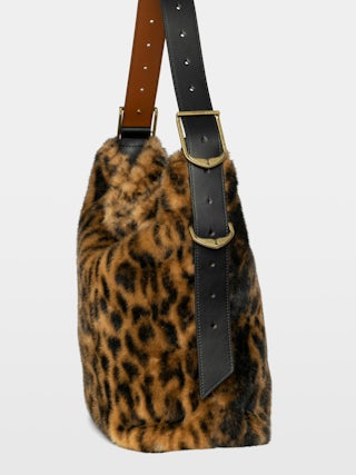 Jane Hobo Leopard Bag - Hobo bag in leopard faux fur with leather shoulder strap and signature wings.