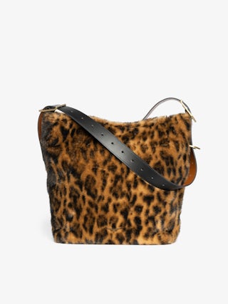Jane Hobo Leopard Bag - Hobo bag in leopard faux fur with leather shoulder strap and signature wings.