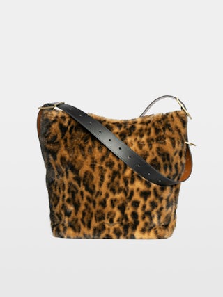 Jane Hobo Leopard Bag - Hobo bag in leopard faux fur with leather shoulder strap and signature wings.