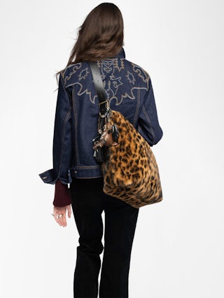 Jane Hobo Leopard Bag - Hobo bag in leopard faux fur with leather shoulder strap and signature wings.