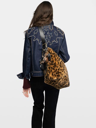 Jane Hobo Leopard Bag - Hobo bag in leopard faux fur with leather shoulder strap and signature wings.