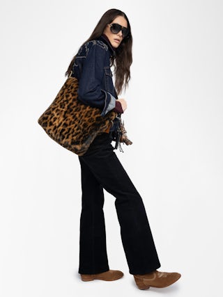 Jane Hobo Leopard Bag - Hobo bag in leopard faux fur with leather shoulder strap and signature wings.