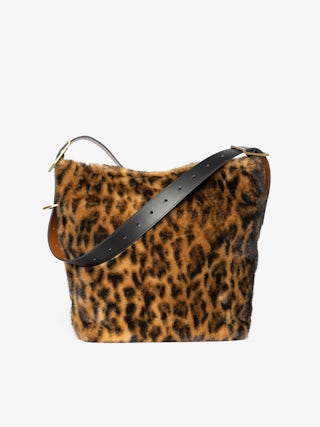 Jane Hobo Leopard Bag - Hobo bag in leopard faux fur with leather shoulder strap and signature wings.