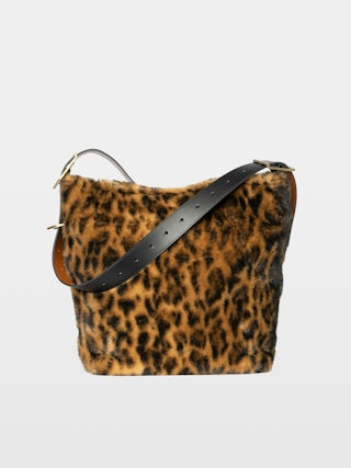Jane Hobo Leopard Bag - Hobo bag in leopard faux fur with leather shoulder strap and signature wings.