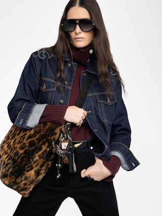 Jane Hobo Leopard Bag - Hobo bag in leopard faux fur with leather shoulder strap and signature wings.