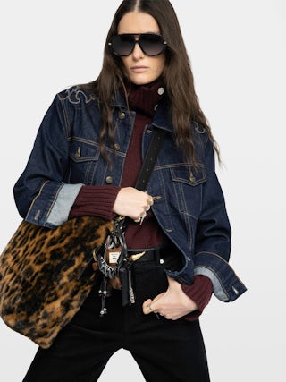 Jane Hobo Leopard Bag - Hobo bag in leopard faux fur with leather shoulder strap and signature wings.