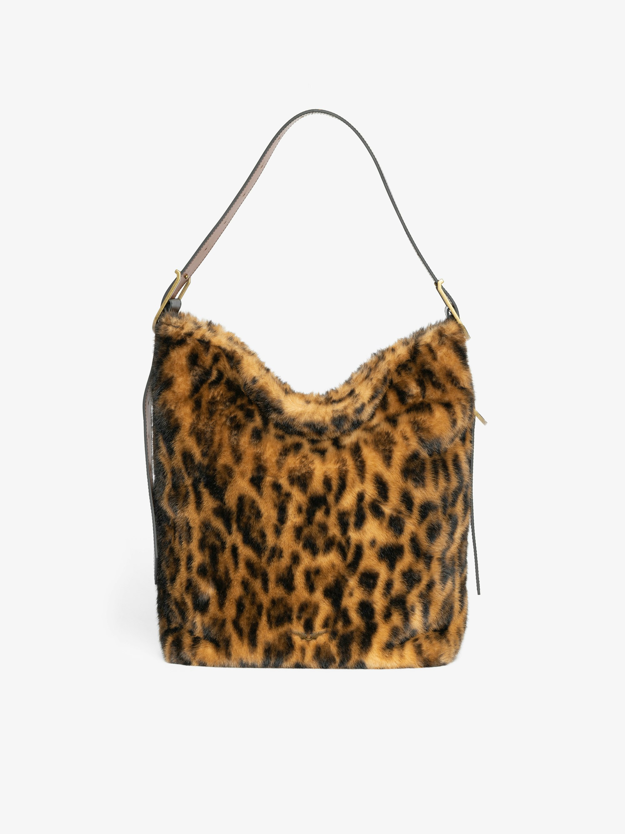 Jane Hobo Leopard Bag - Hobo bag in leopard faux fur with leather shoulder strap and signature wings.