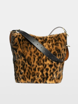 Jane Hobo XL Leopard Bag - Large hobo bag in leopard faux fur with leather shoulder strap and signature wings.