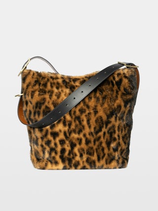 Jane Hobo XL Leopard Bag - Large hobo bag in leopard faux fur with leather shoulder strap and signature wings.