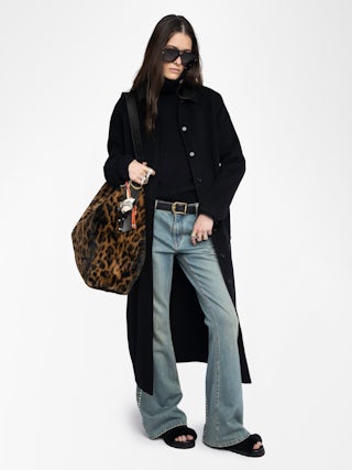 Jane Hobo XL Leopard Bag - Large hobo bag in leopard faux fur with leather shoulder strap and signature wings.