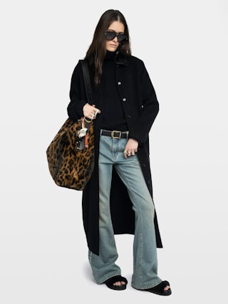 Jane Hobo XL Leopard Bag - Large hobo bag in leopard faux fur with leather shoulder strap and signature wings.