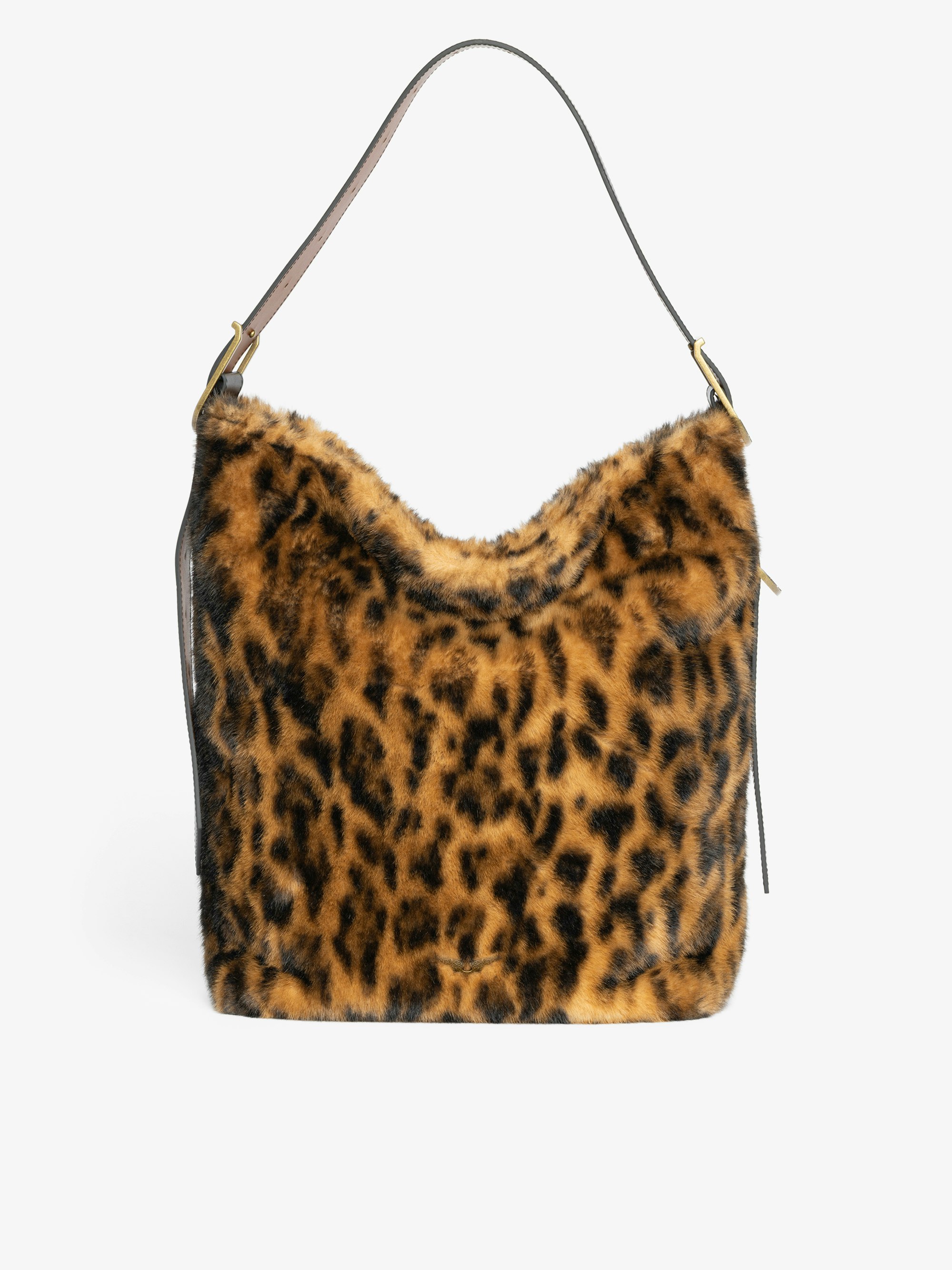 Jane Hobo XL Leopard Bag - Large hobo bag in leopard faux fur with leather shoulder strap and signature wings.