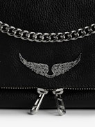 Rock II Clutch - Clutch in grained leather with sliding metal chain and signature wings.