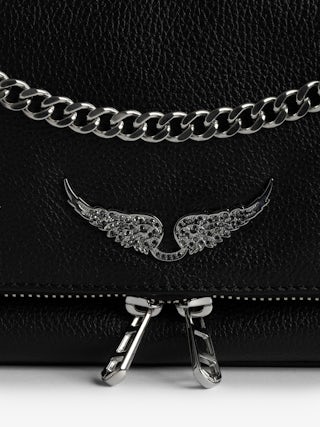 Rock II Clutch - Clutch in grained leather with sliding metal chain and signature wings.